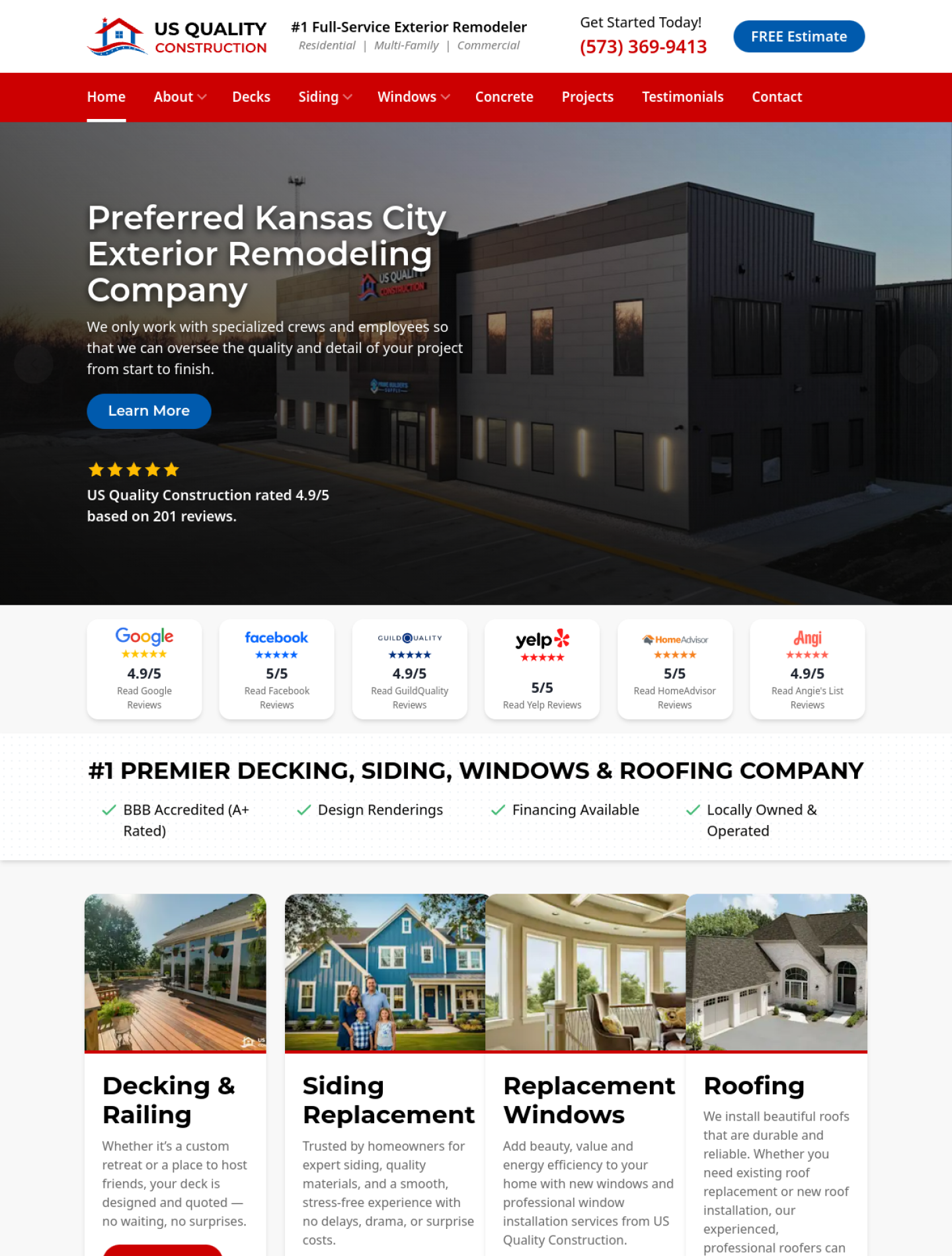 US Quality Construction website by WebPerfex