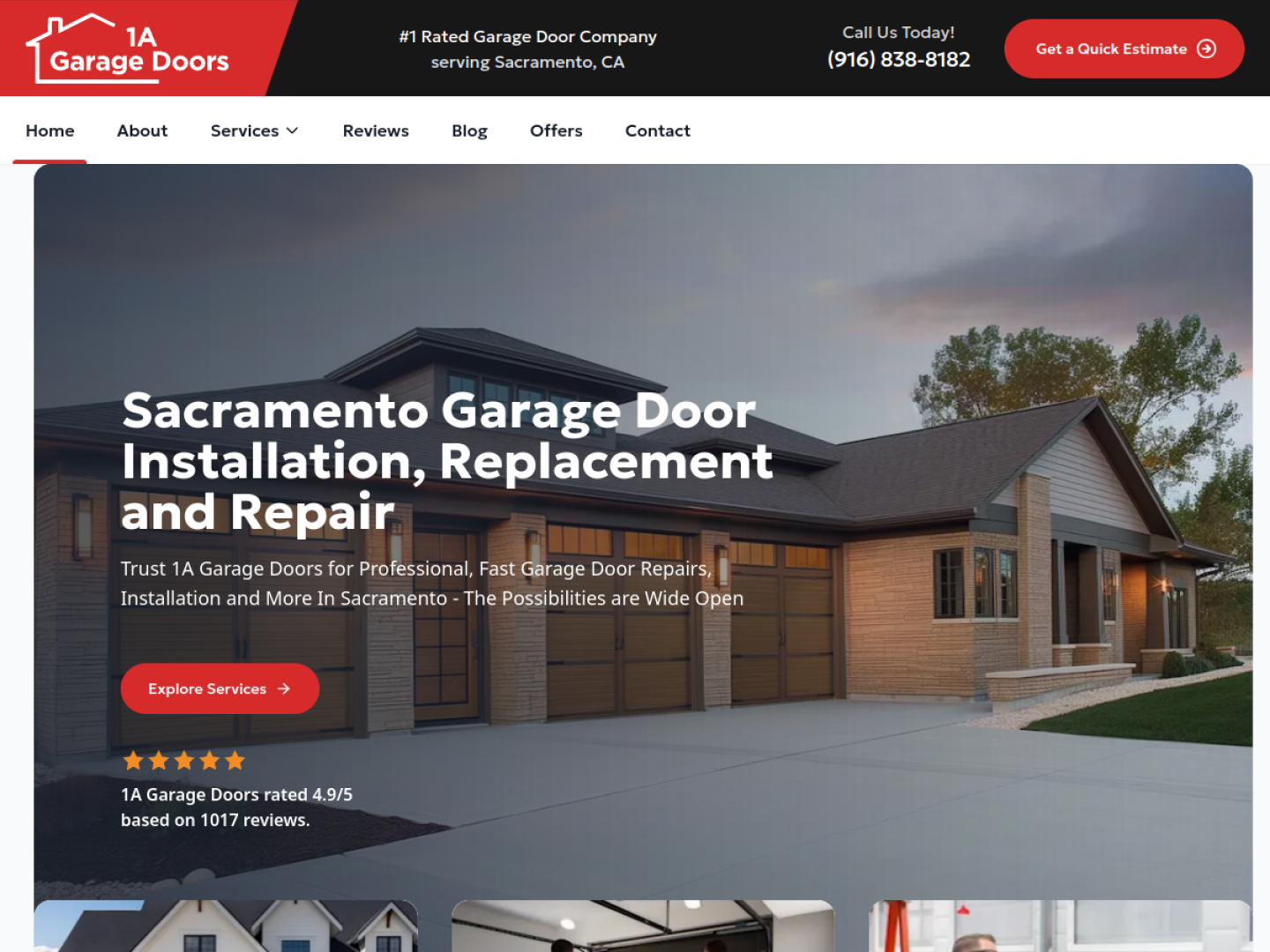 1A Garage Doors website by WebPerfex