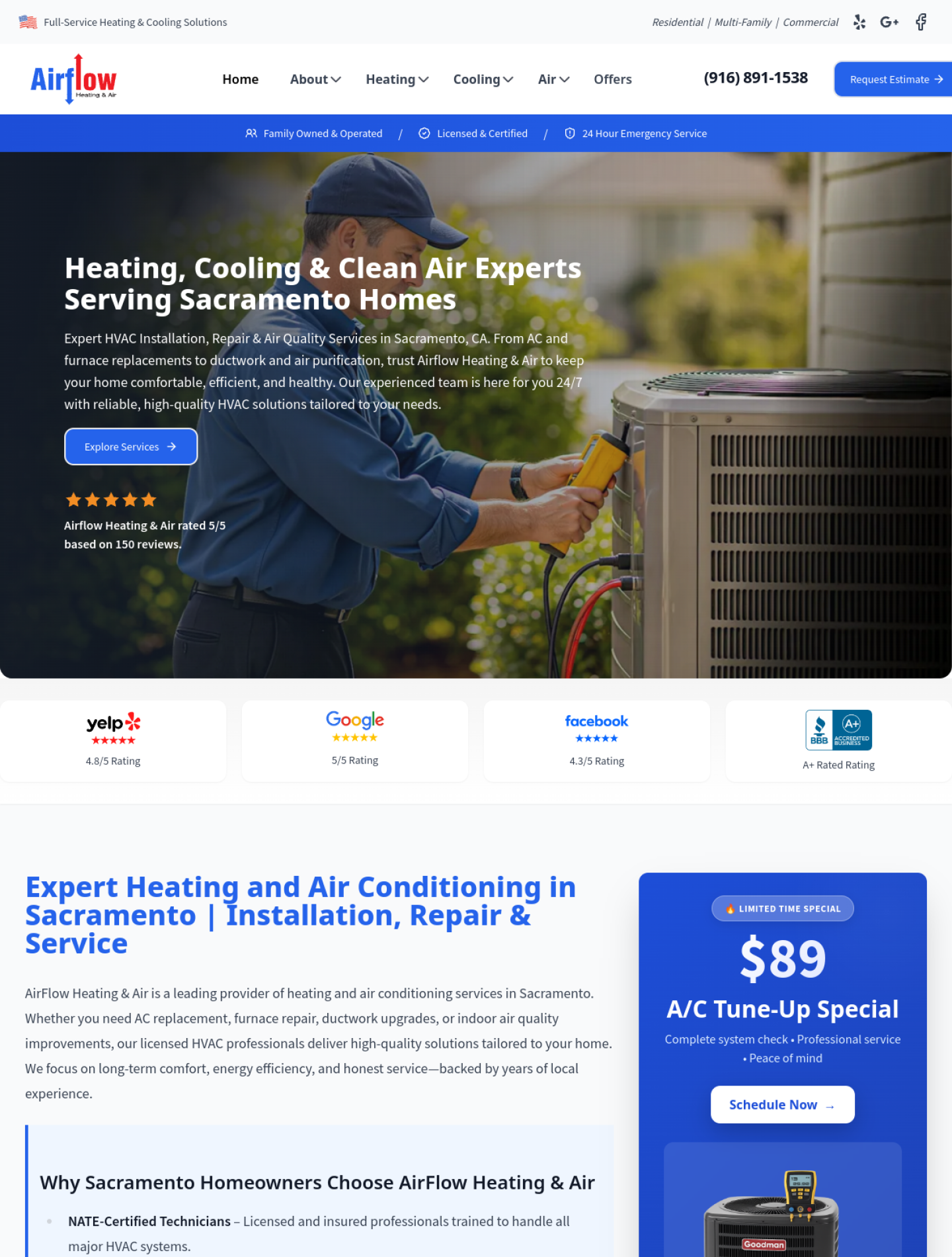 Airflow Heating & Air website by WebPerfex