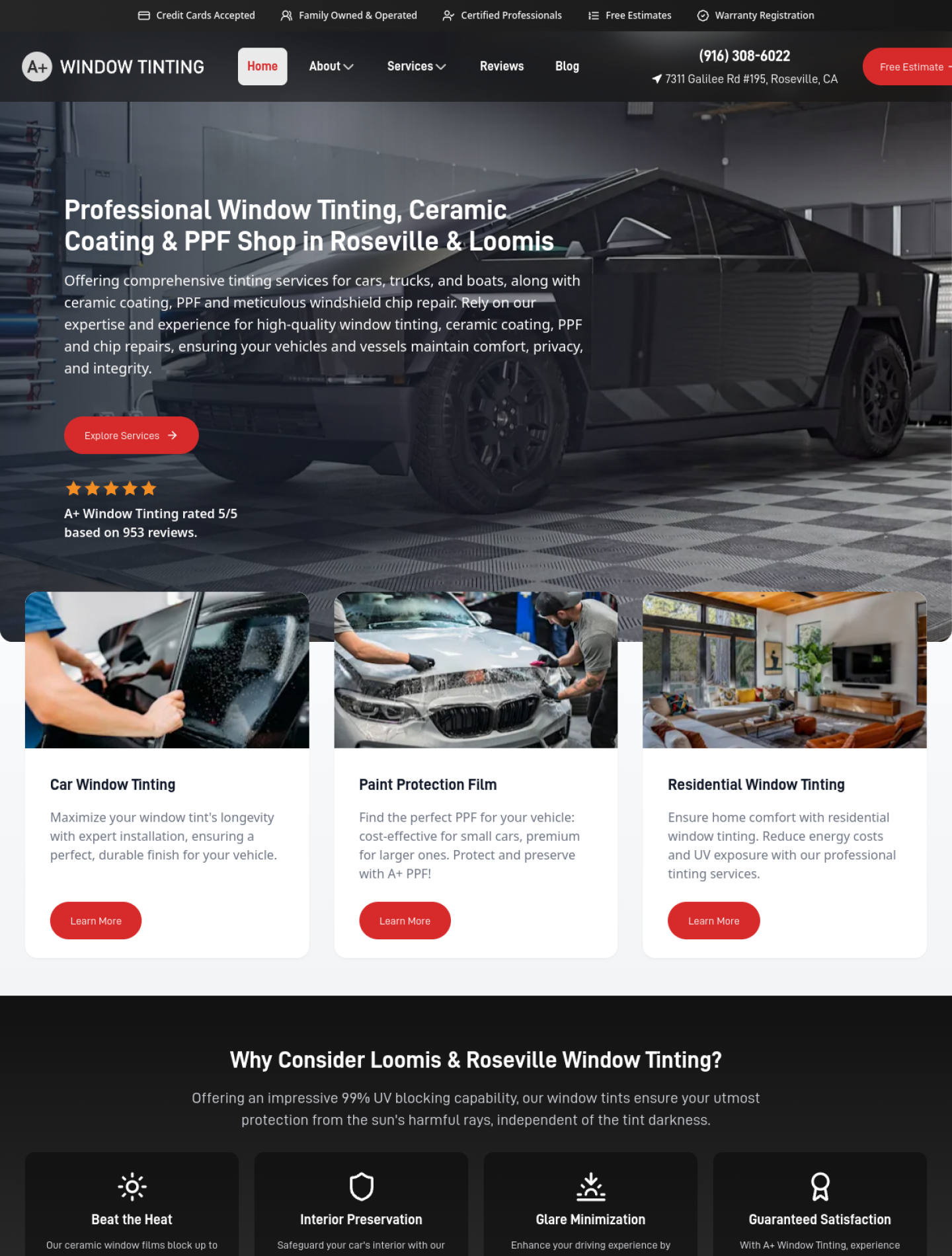 A+ Window Tinting website by WebPerfex